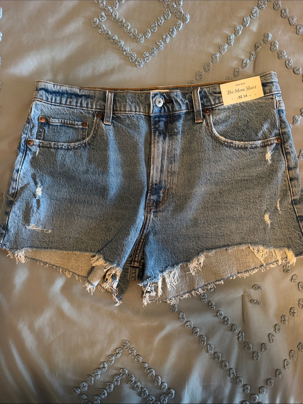 Abercrombie & Fitch Distressed Blue Denim Mom Shorts